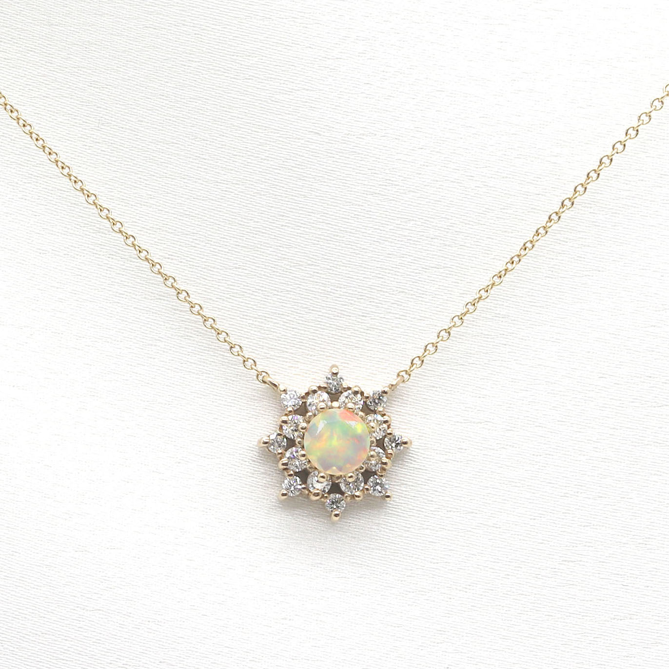 14K OPAL DIAMOND FLOWER NECKLACE