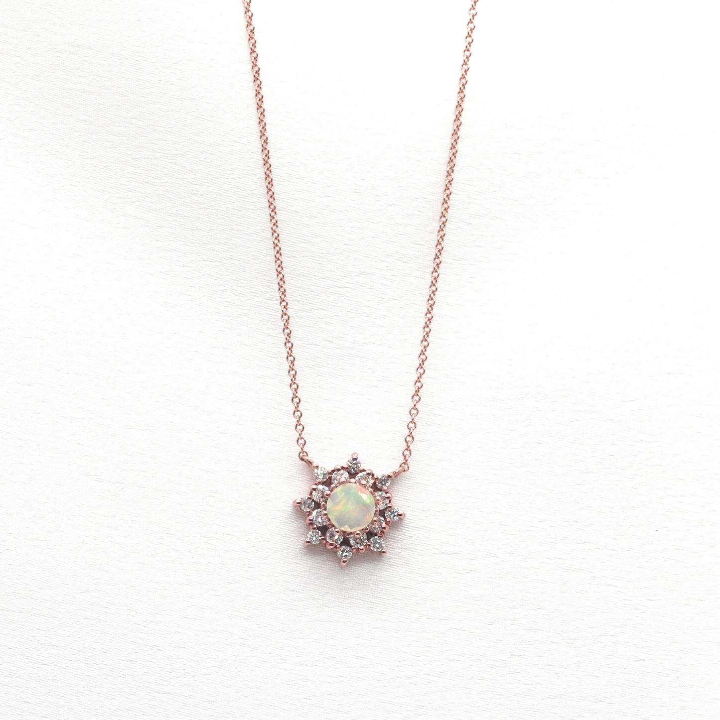 14K OPAL DIAMOND FLOWER NECKLACE