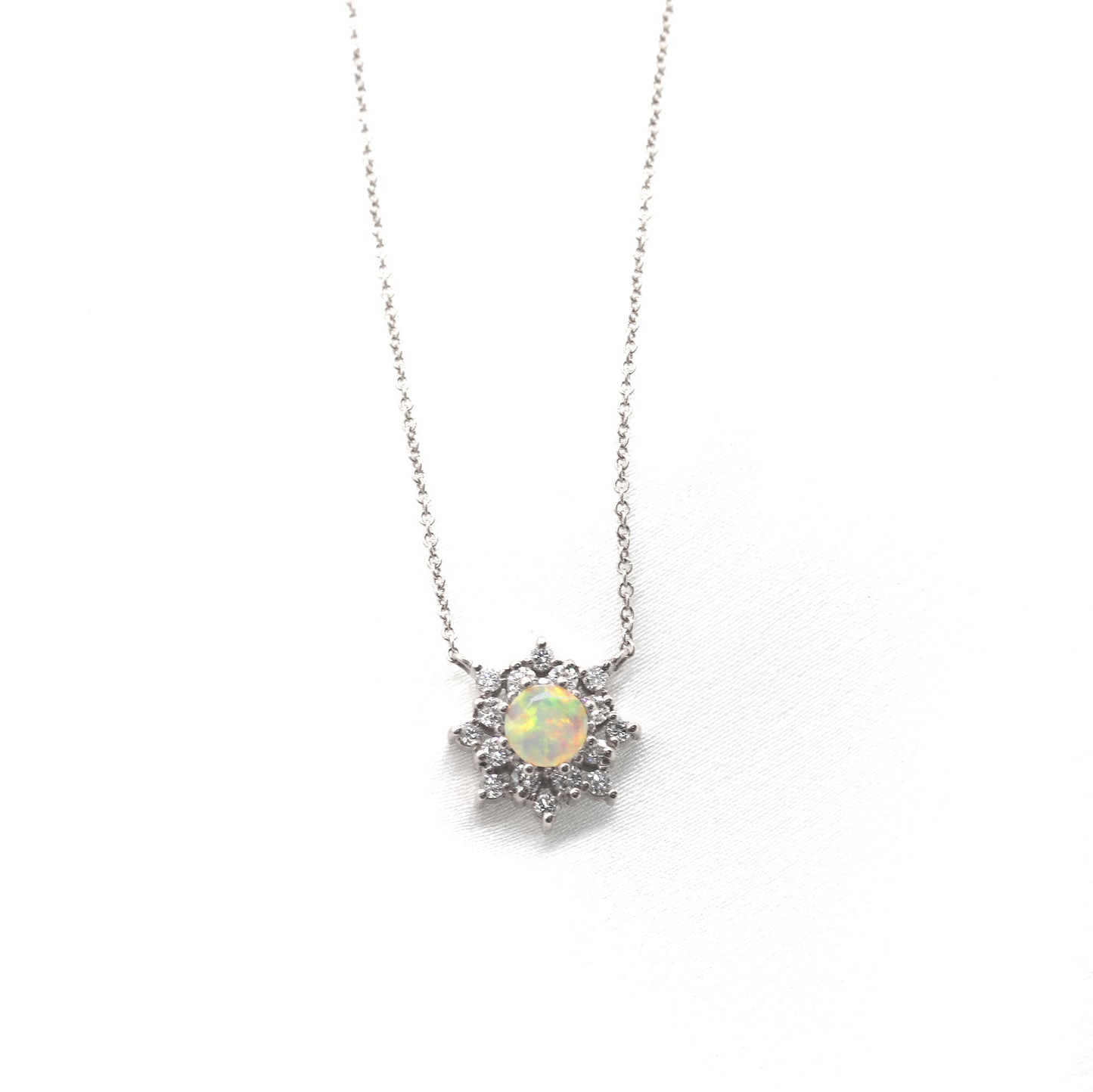 14K OPAL DIAMOND FLOWER NECKLACE