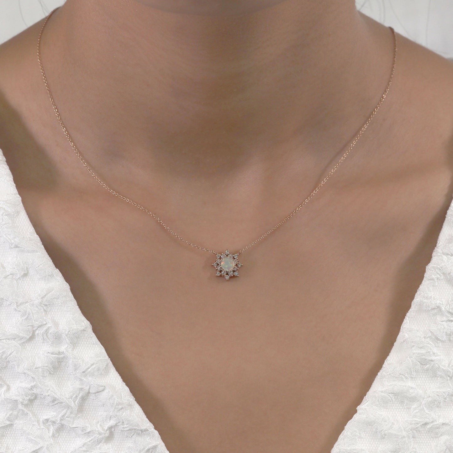 14K OPAL DIAMOND FLOWER NECKLACE