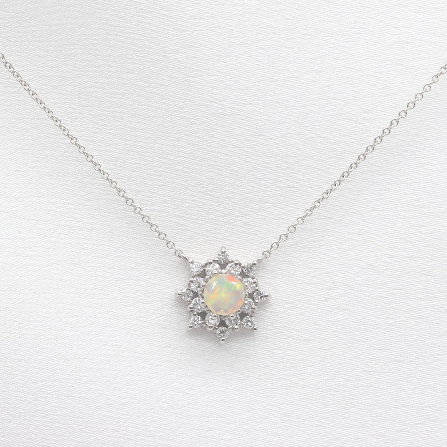 14K OPAL DIAMOND FLOWER NECKLACE