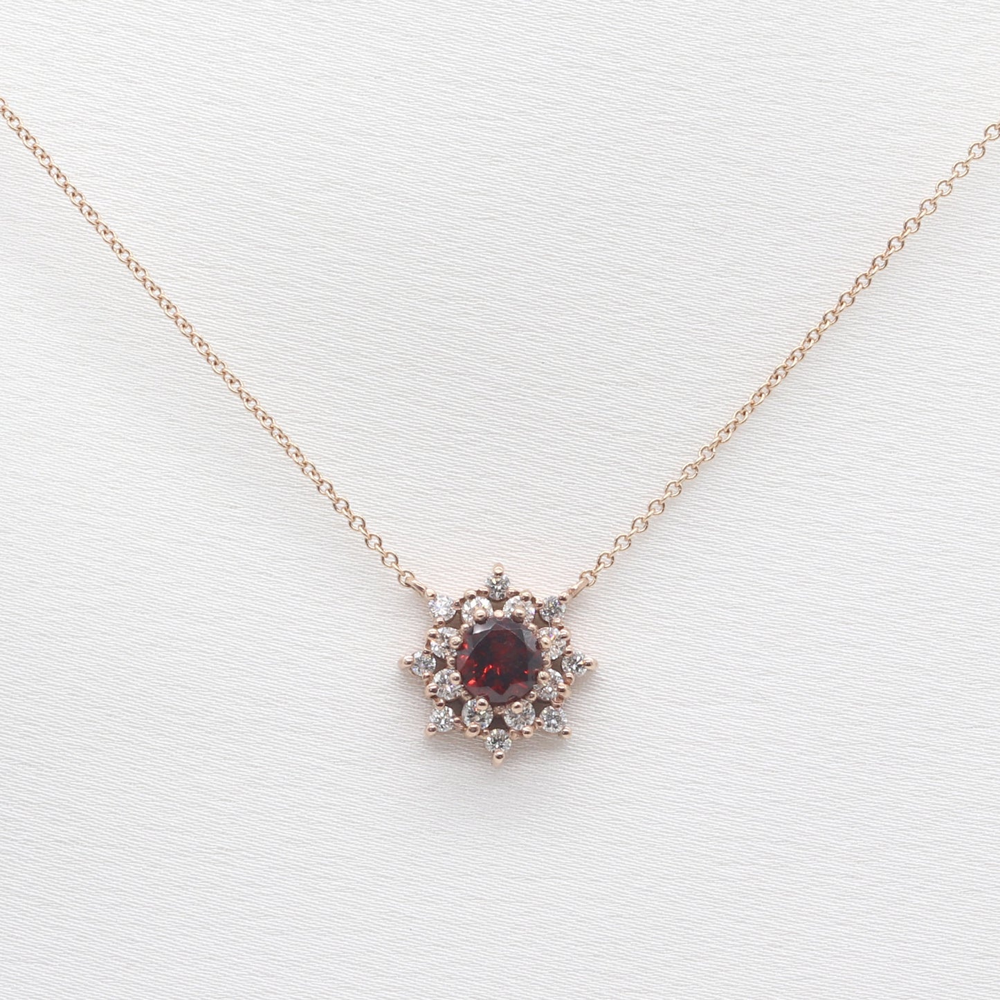 14K GARNET DIAMOND FLOWER NECKLACE