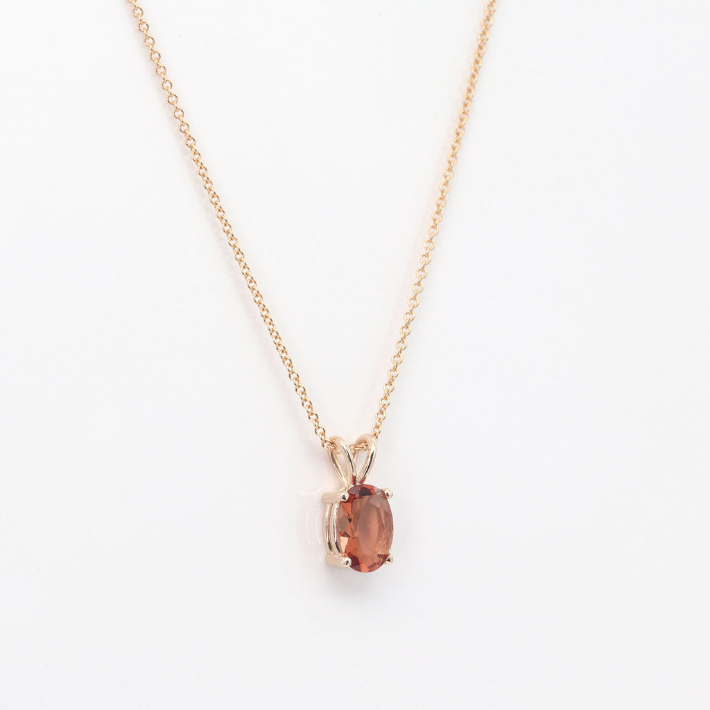 14K OVAL SUNSTONE SOLITAIRE NECKLACE
