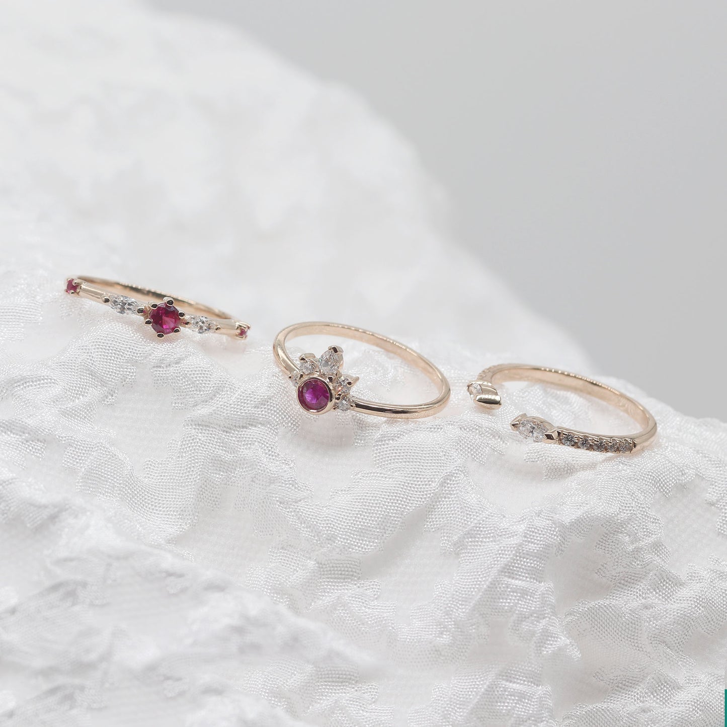 14K RUBY DIAMOND 3 RING SET