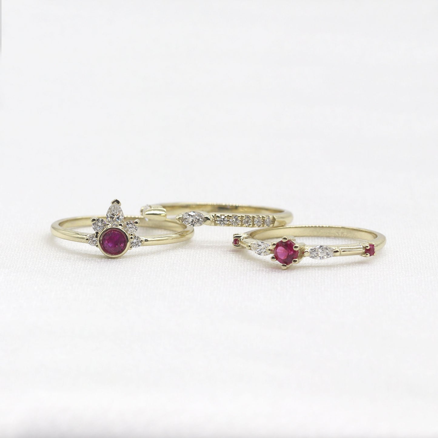 14K RUBY DIAMOND 3 RING SET