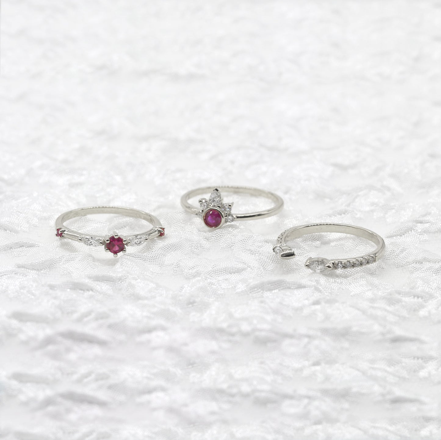 14K RUBY DIAMOND 3 RING SET