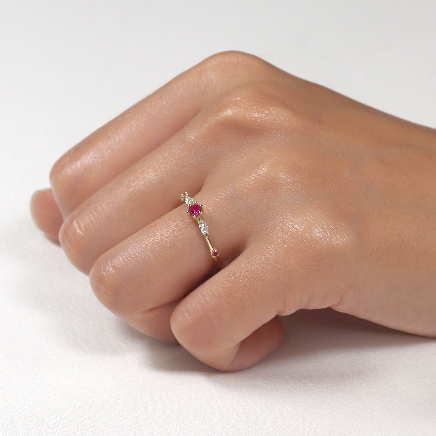 14K RUBY MARQUISE DIAMOND BAND