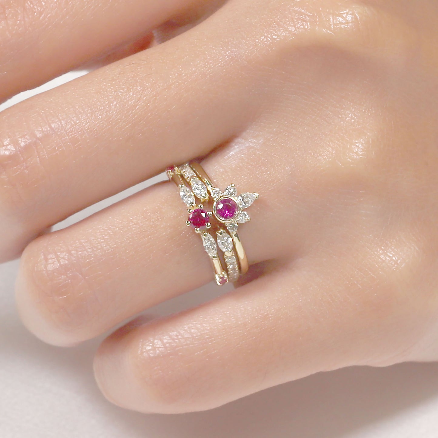 14K RUBY DIAMOND 3 RING SET