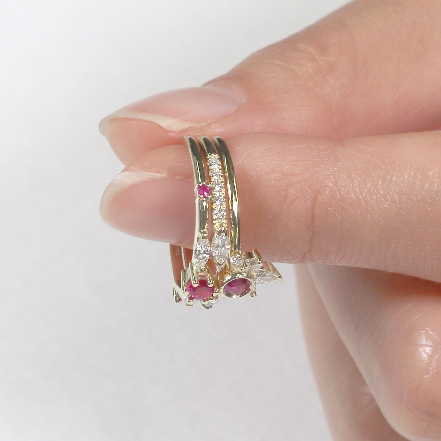 14K RUBY DIAMOND 3 RING SET