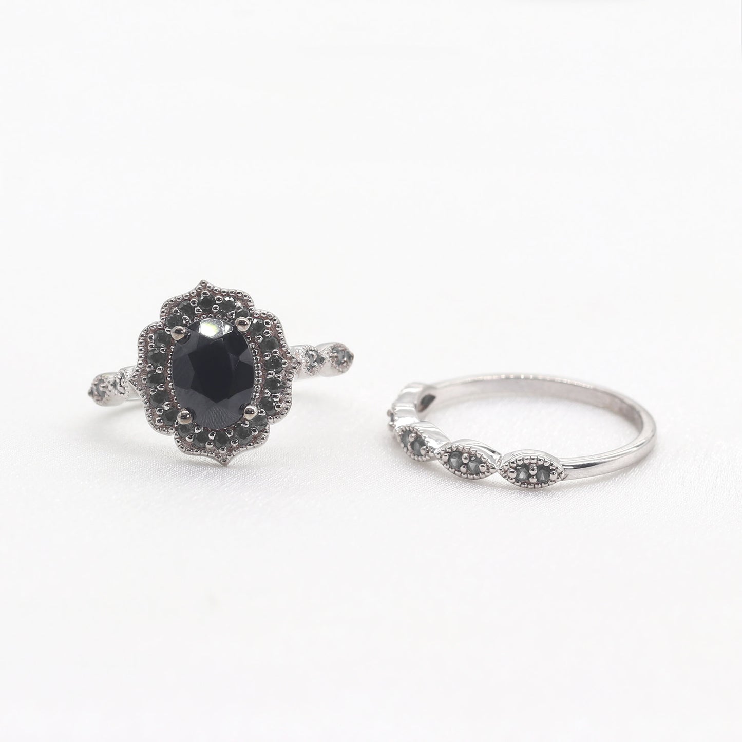 14K BLACK ONYX FLORAL BRIDAL SET