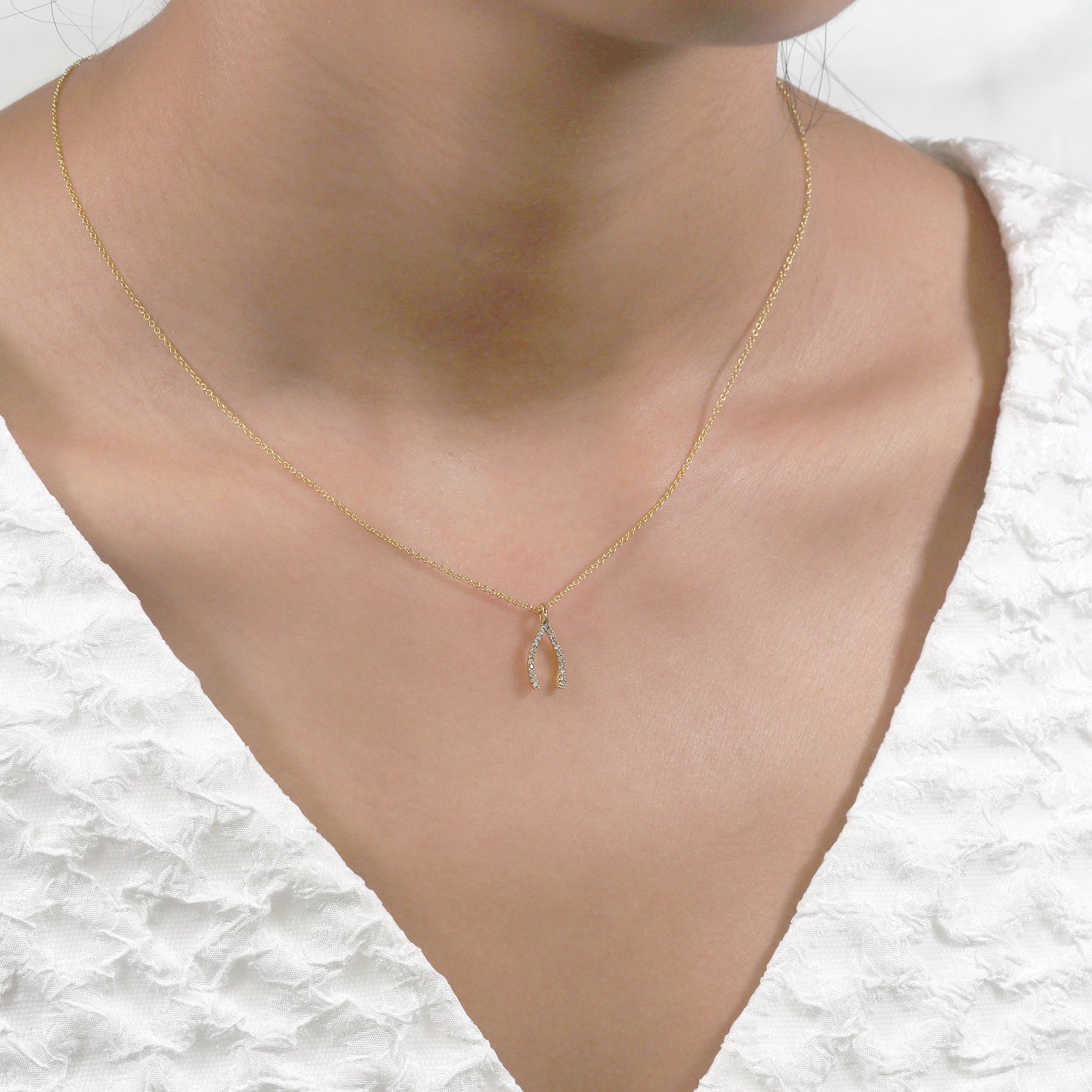 14K DIAMOND WISHBONE NECKLACE