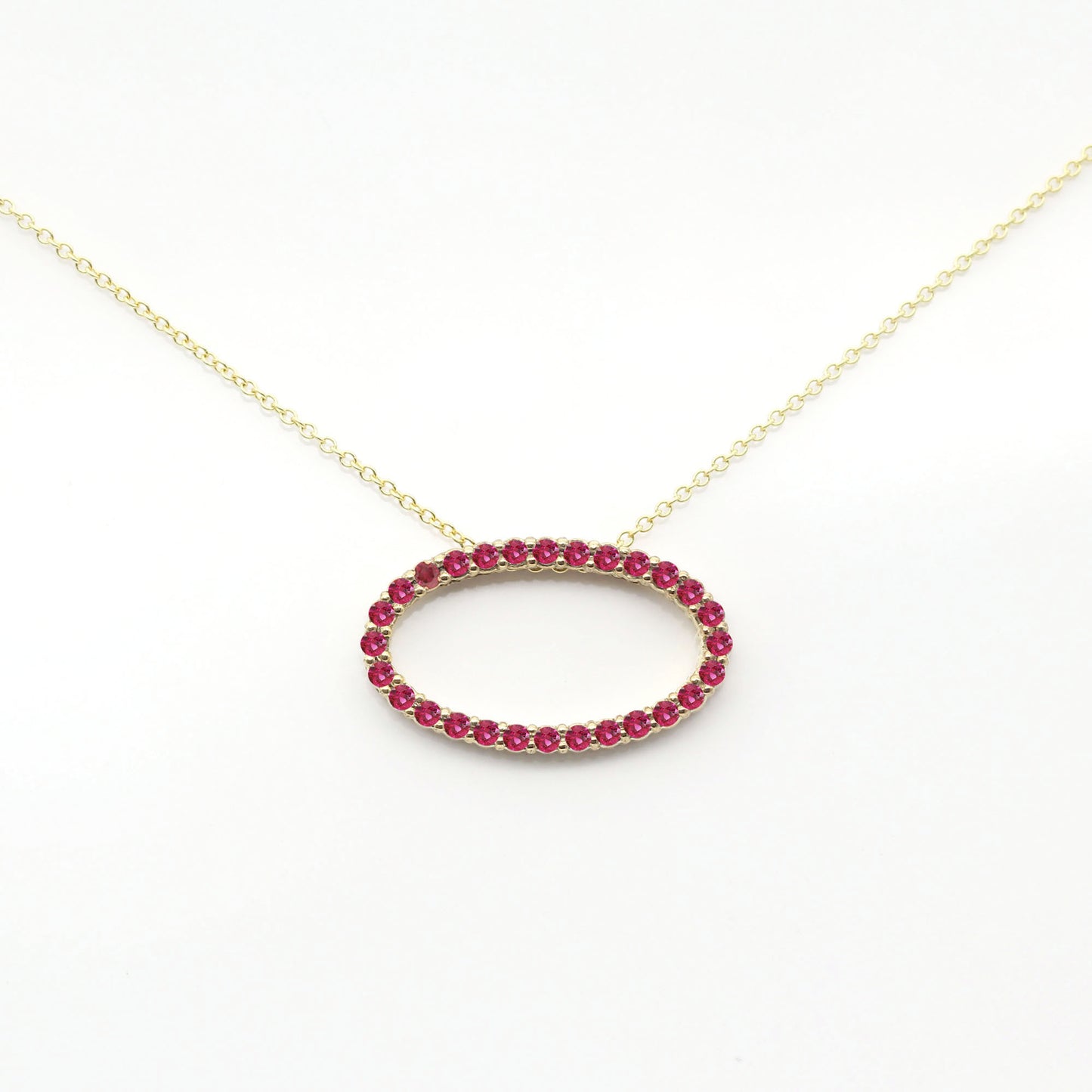 14K RUBY OVAL CIRCLE NECKLACE