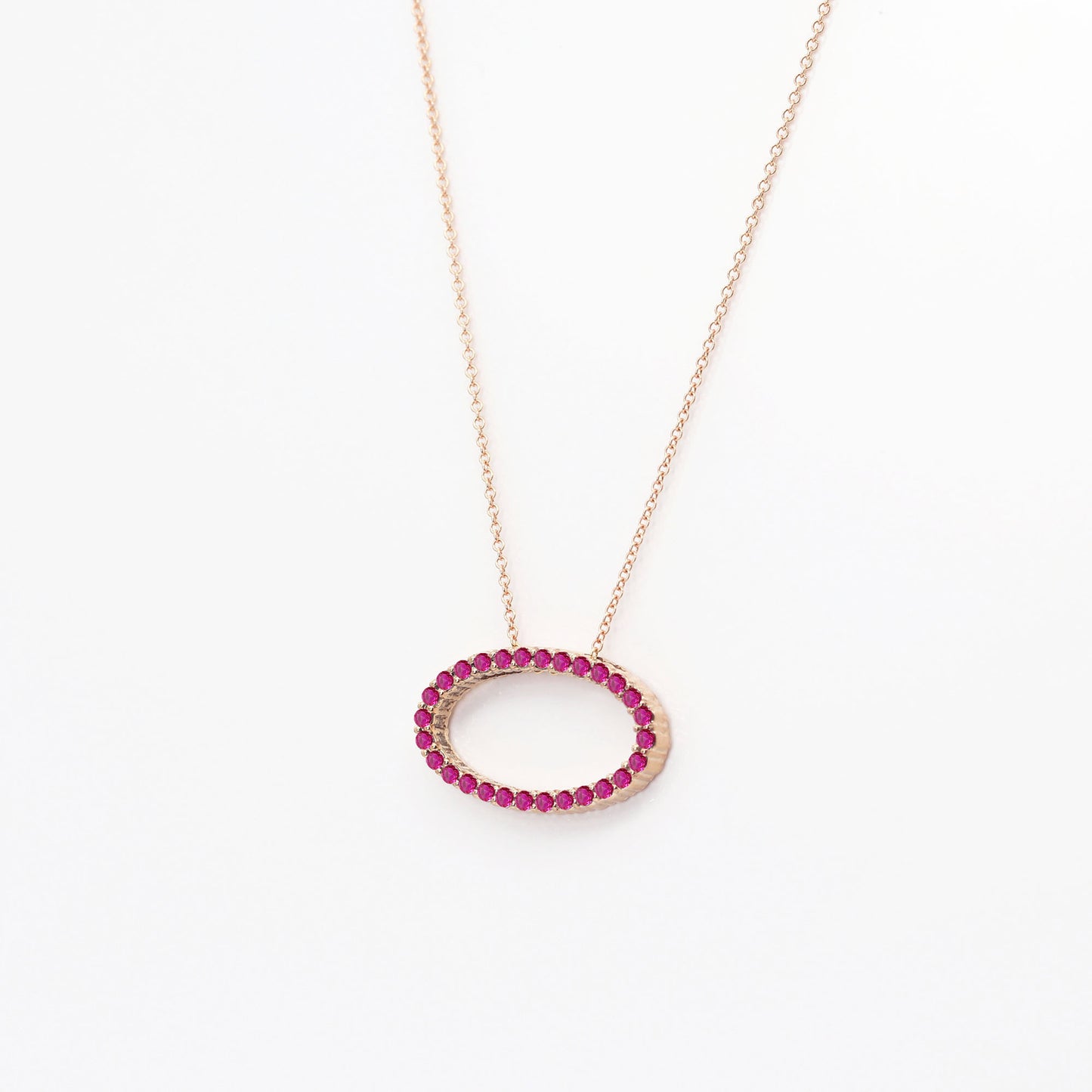 14K RUBY OVAL CIRCLE NECKLACE