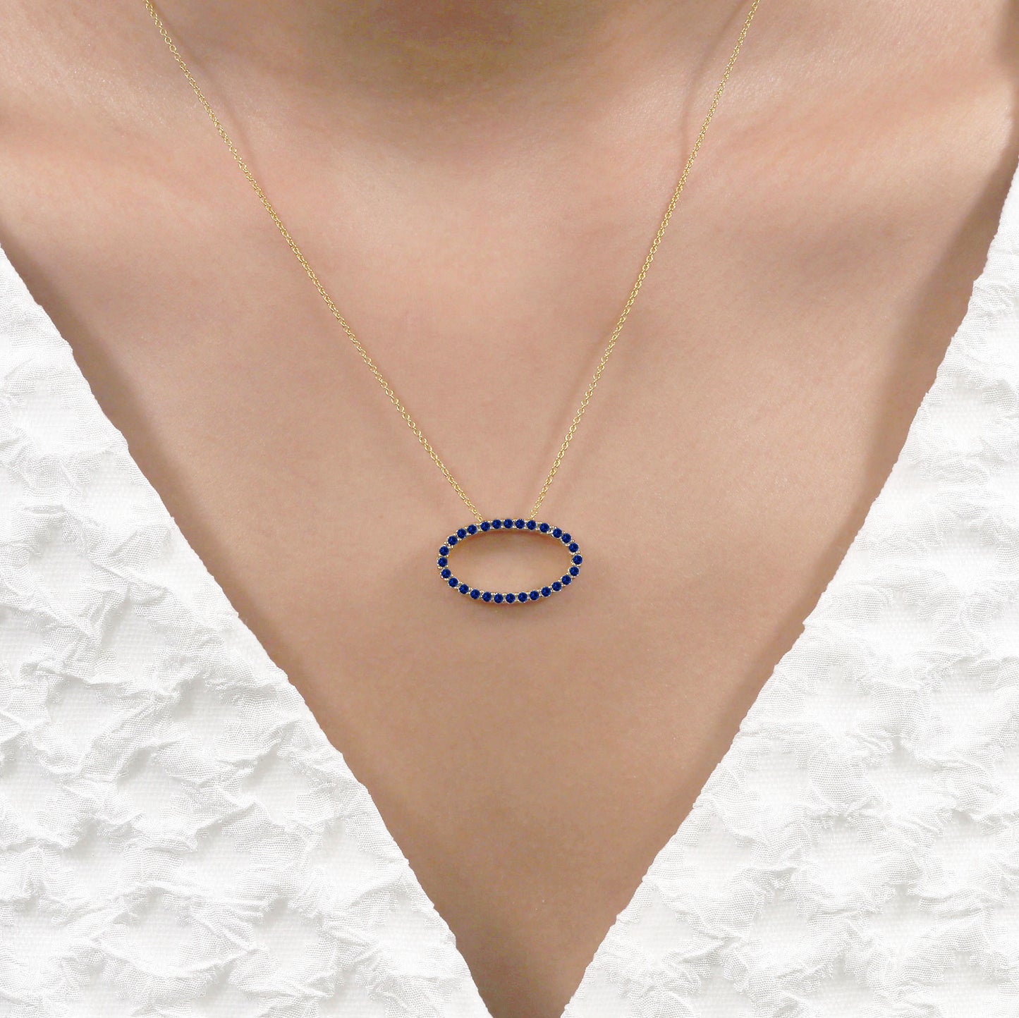 14K SAPPHIRE OVAL CIRCLE NECKLACE