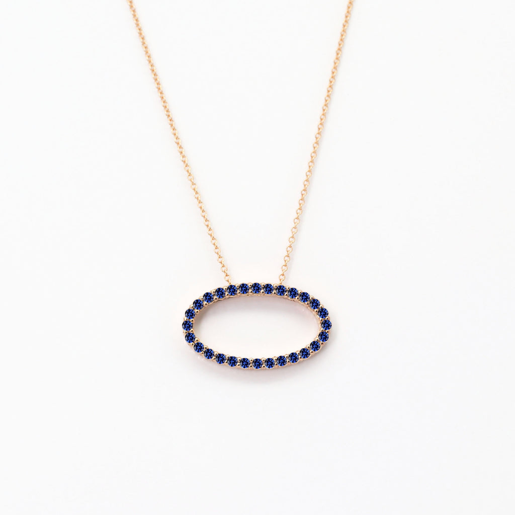 14K SAPPHIRE OVAL CIRCLE NECKLACE