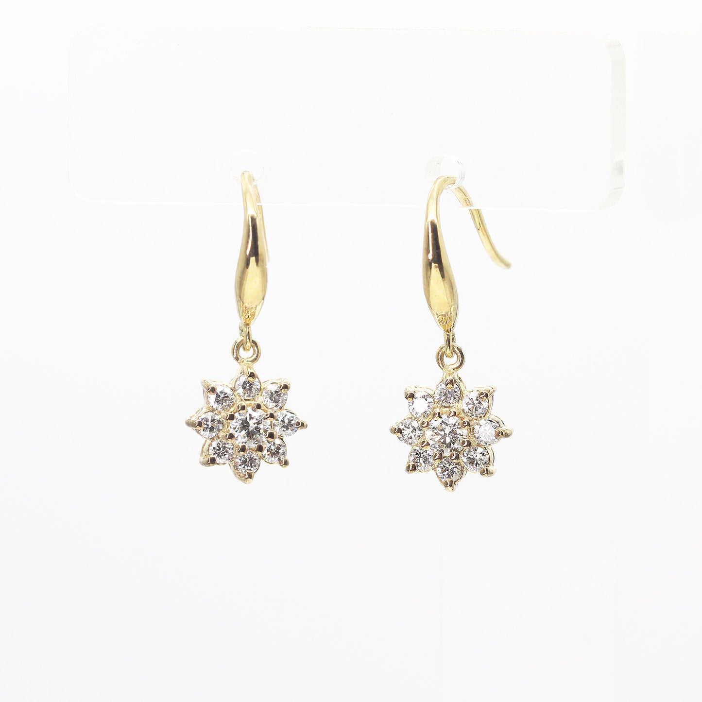 14K DIAMOND FLOWER PLAIN HOOK EARRING