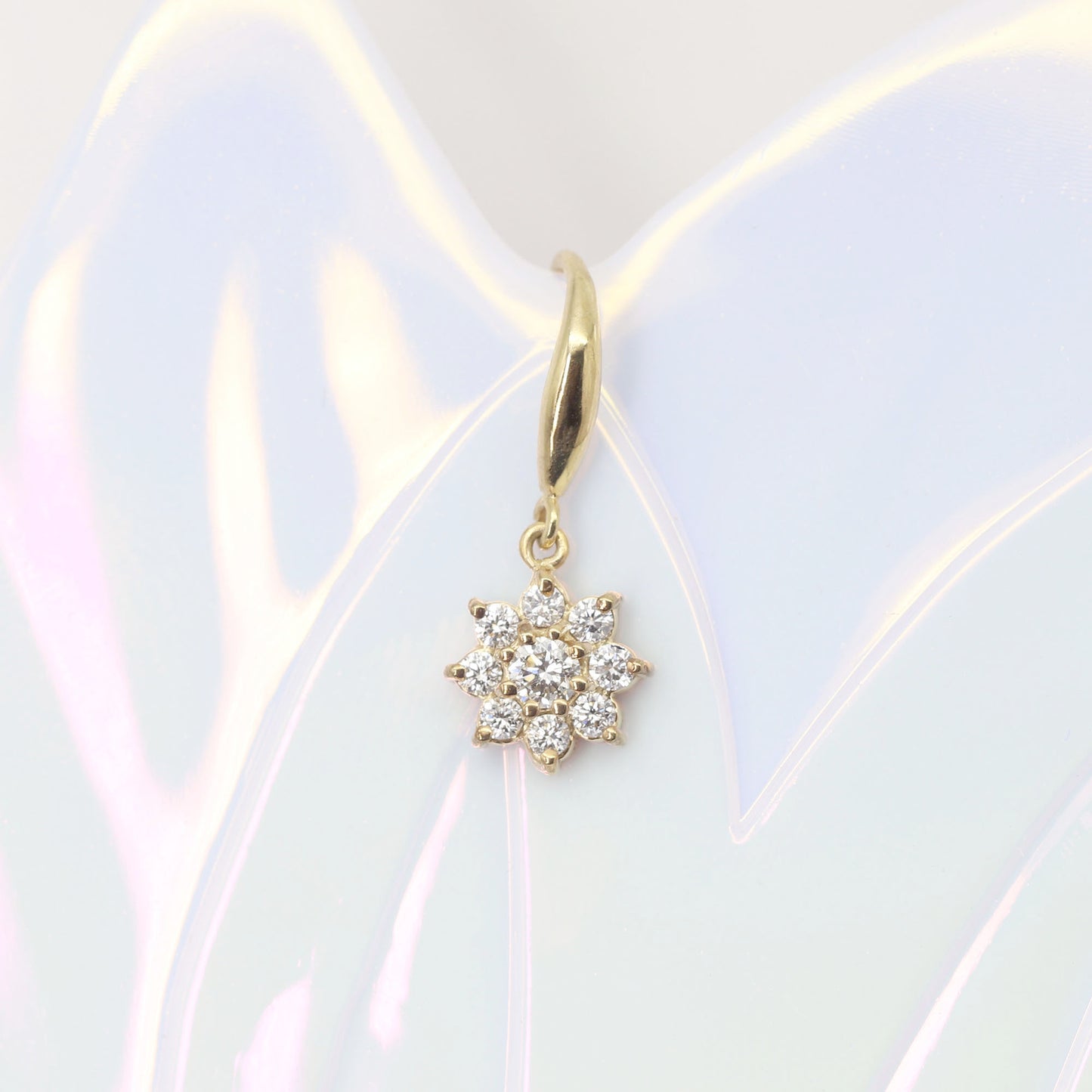 14K DIAMOND FLOWER PLAIN HOOK EARRING