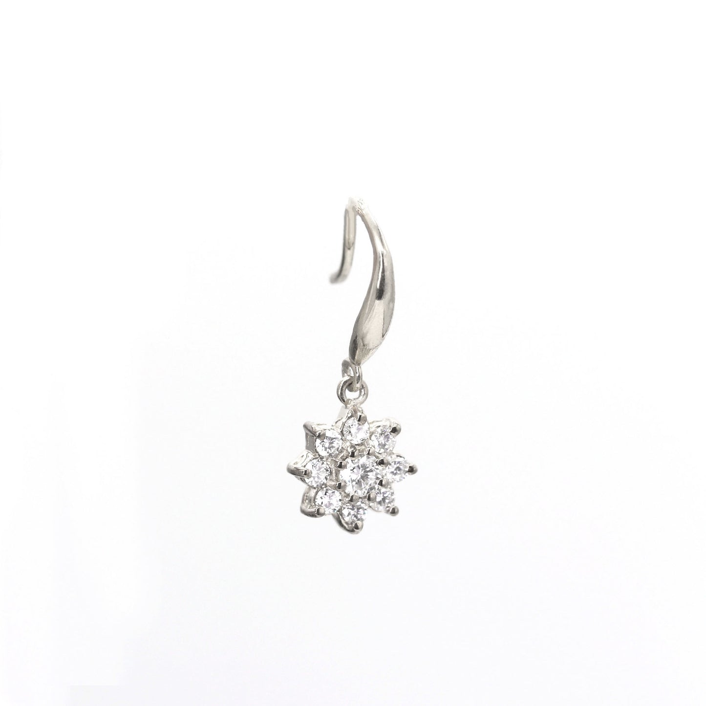 14K DIAMOND FLOWER PLAIN HOOK EARRING