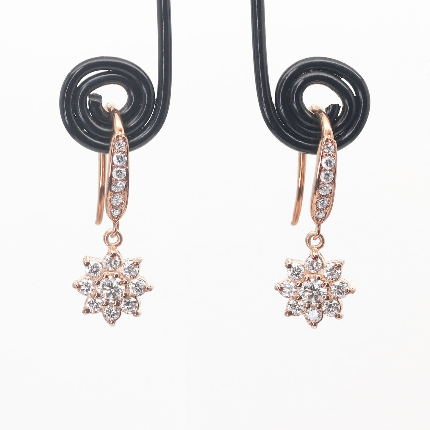 14K DIAMOND FLOWER HOOK EARRING