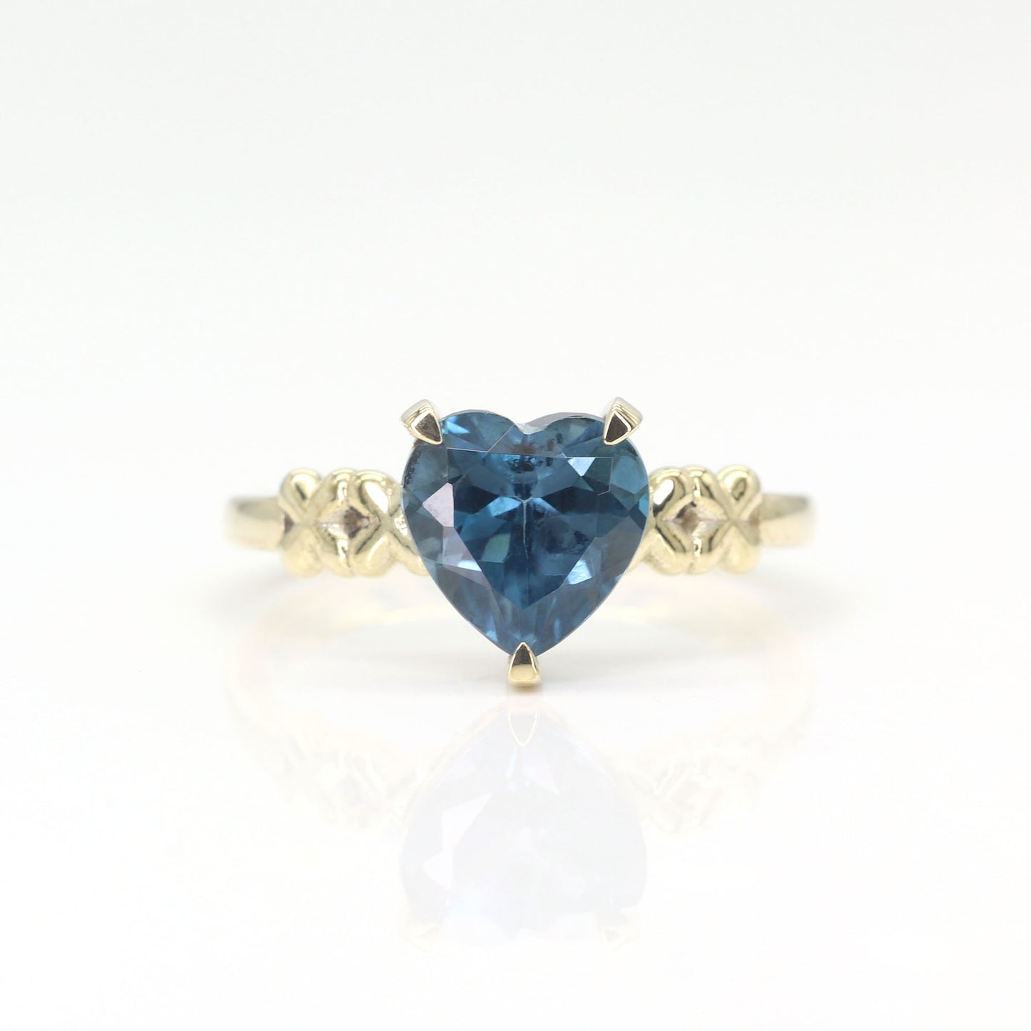 14K HEART LONDON BLUE TOPAZ X RING