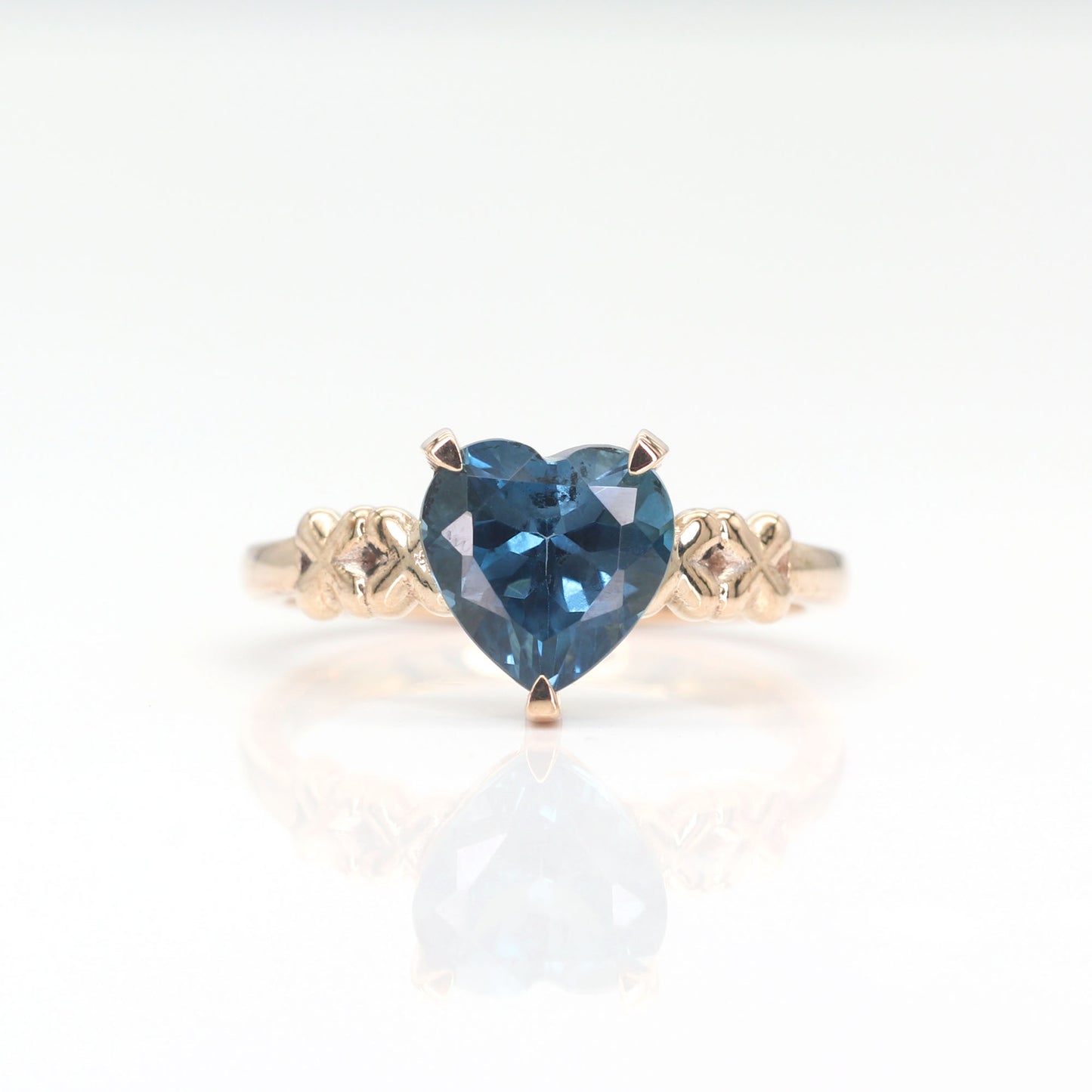 14K HEART LONDON BLUE TOPAZ X RING