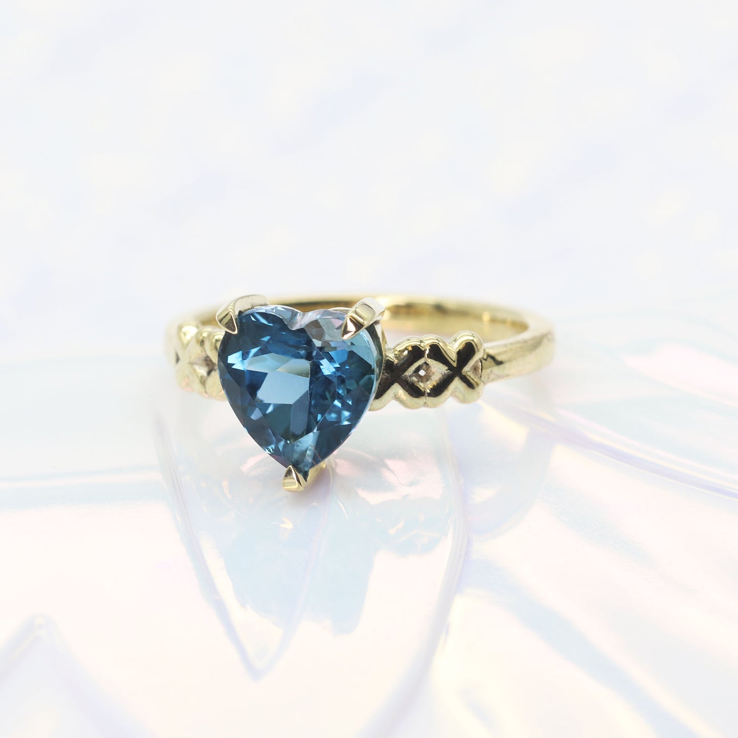 14K HEART LONDON BLUE TOPAZ X RING