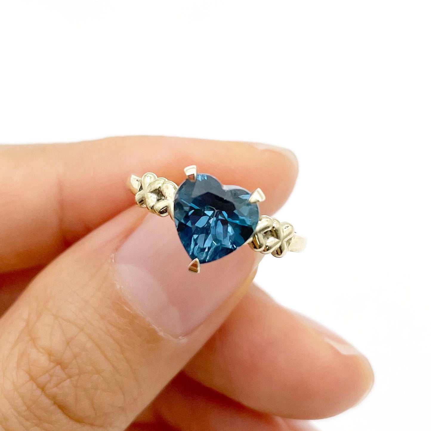 14K HEART LONDON BLUE TOPAZ X RING