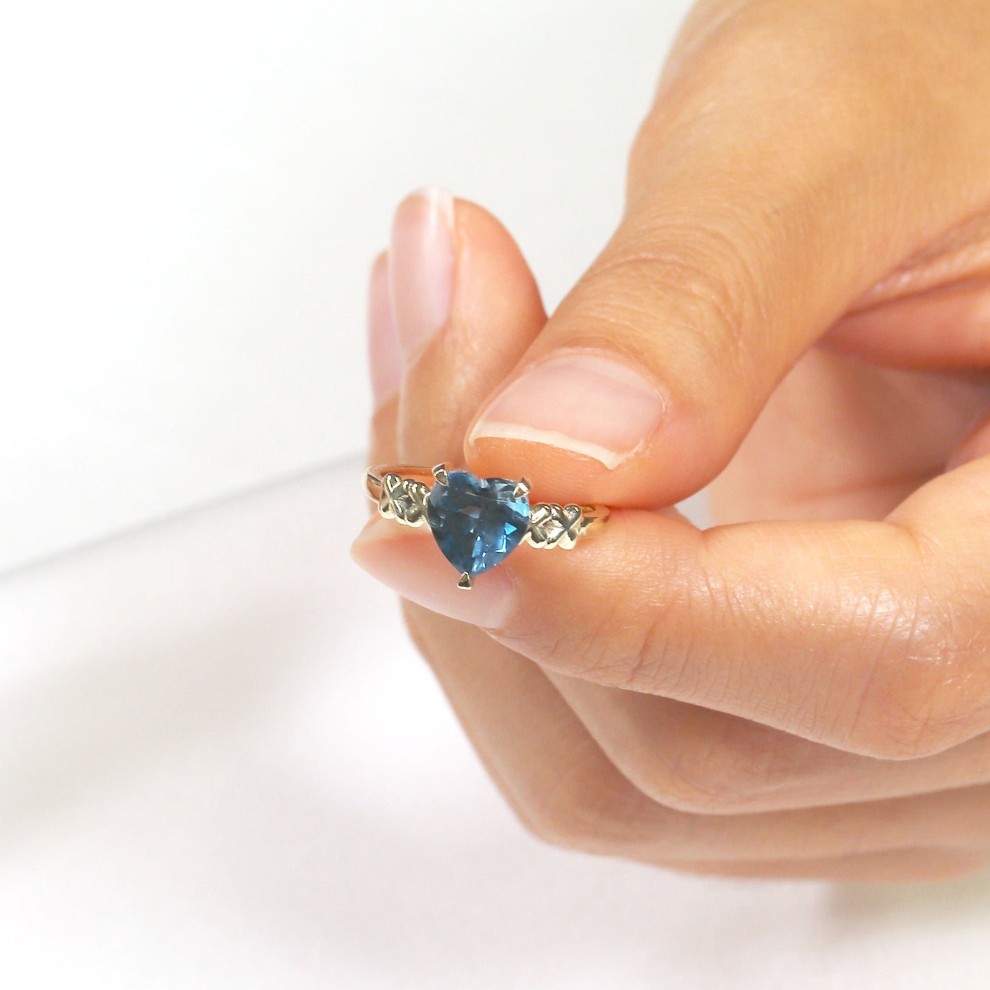 14K HEART LONDON BLUE TOPAZ X RING