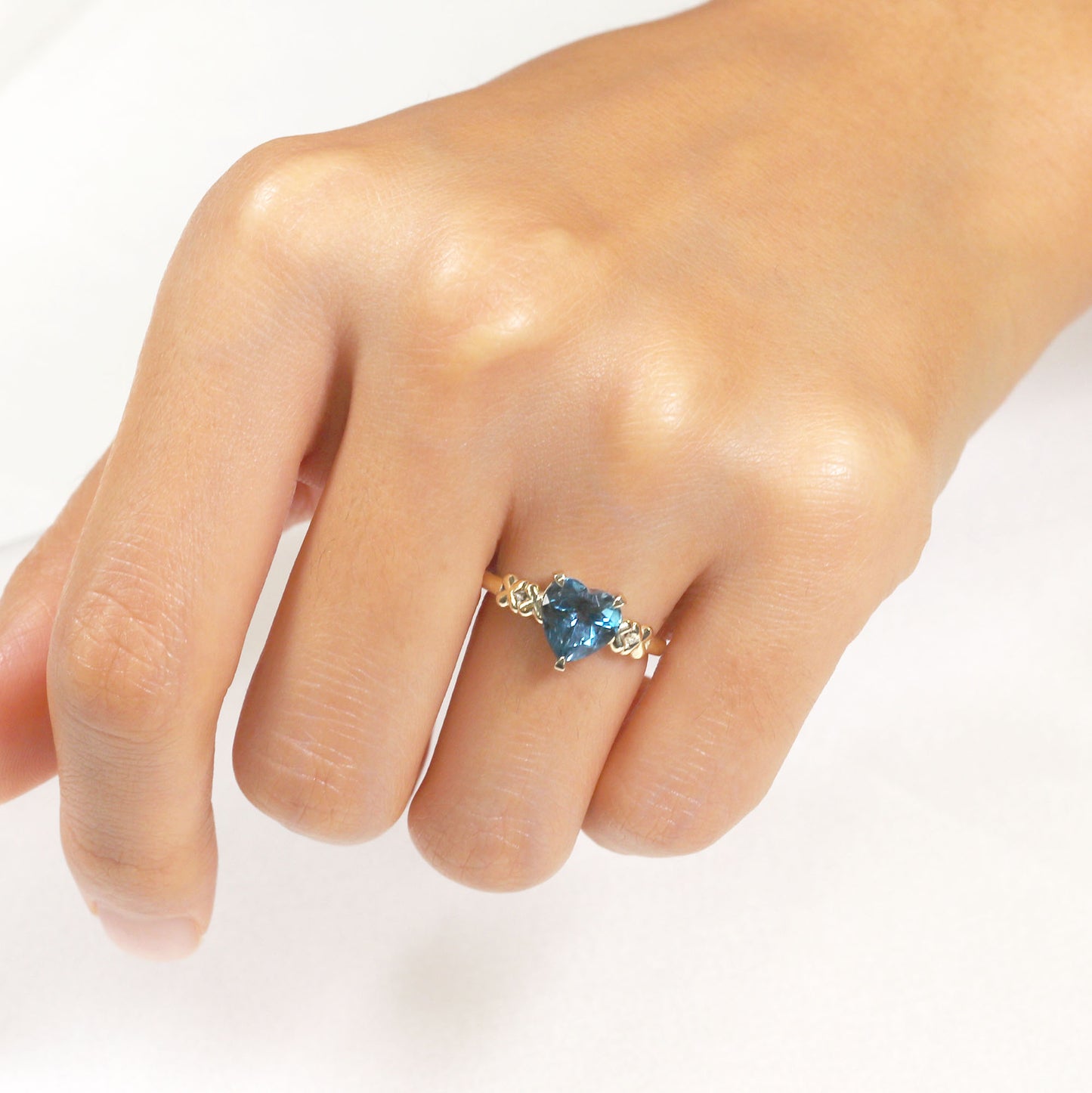 14K HEART LONDON BLUE TOPAZ X RING