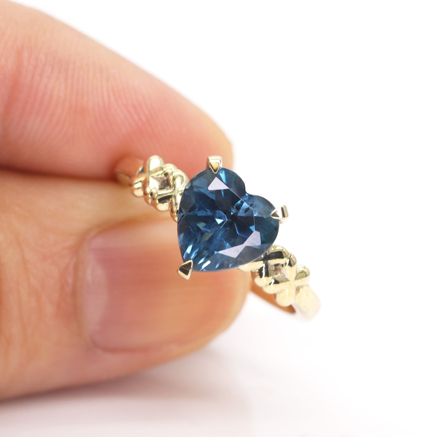 14K HEART LONDON BLUE TOPAZ X RING