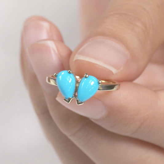 14K TURQUOISE TOI ET MOIE RING