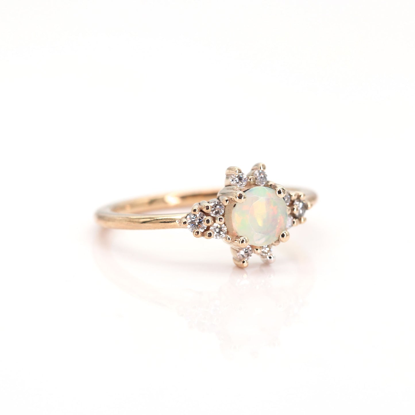 14K OPAL DIAMOND CLUSTER RING