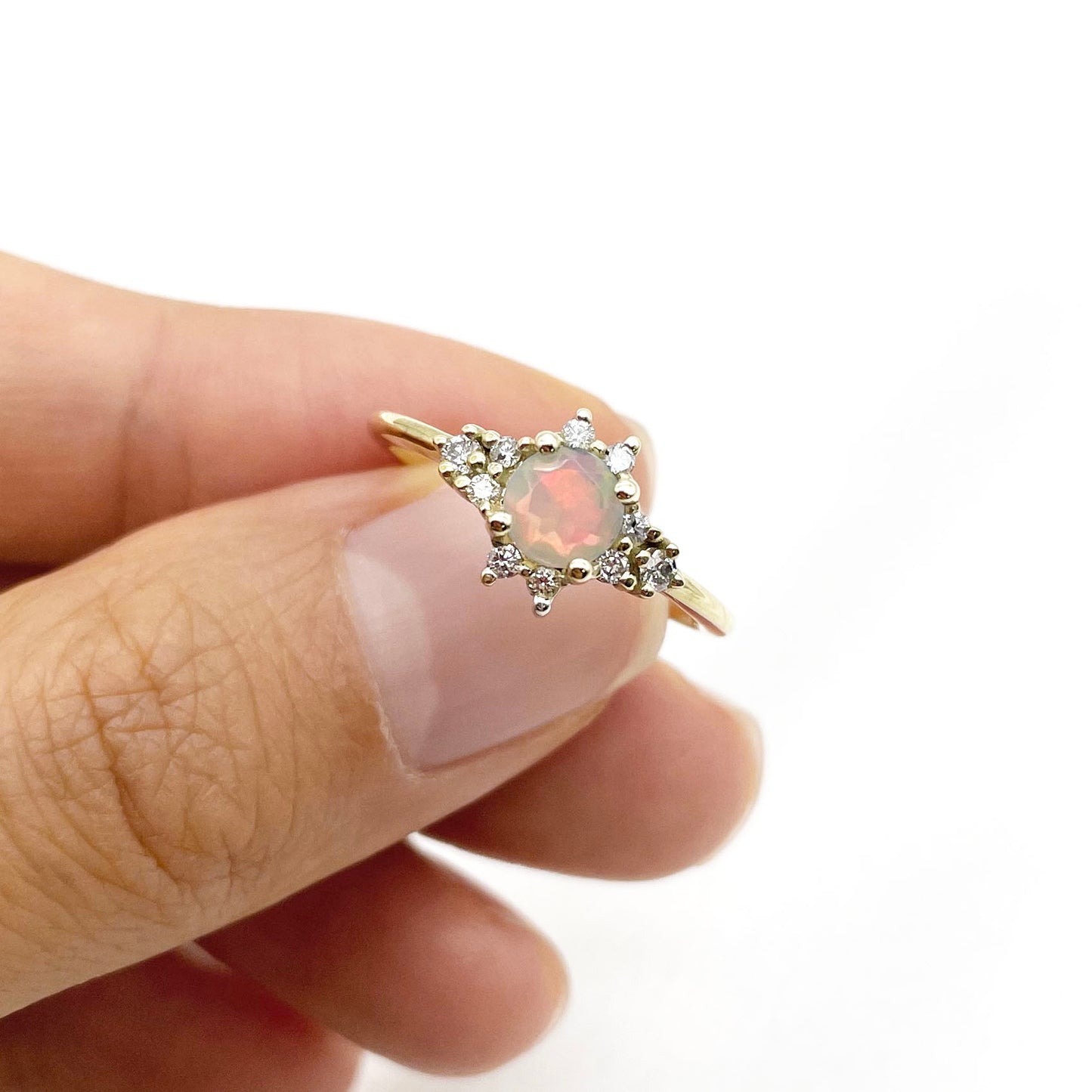 14K OPAL DIAMOND CLUSTER RING