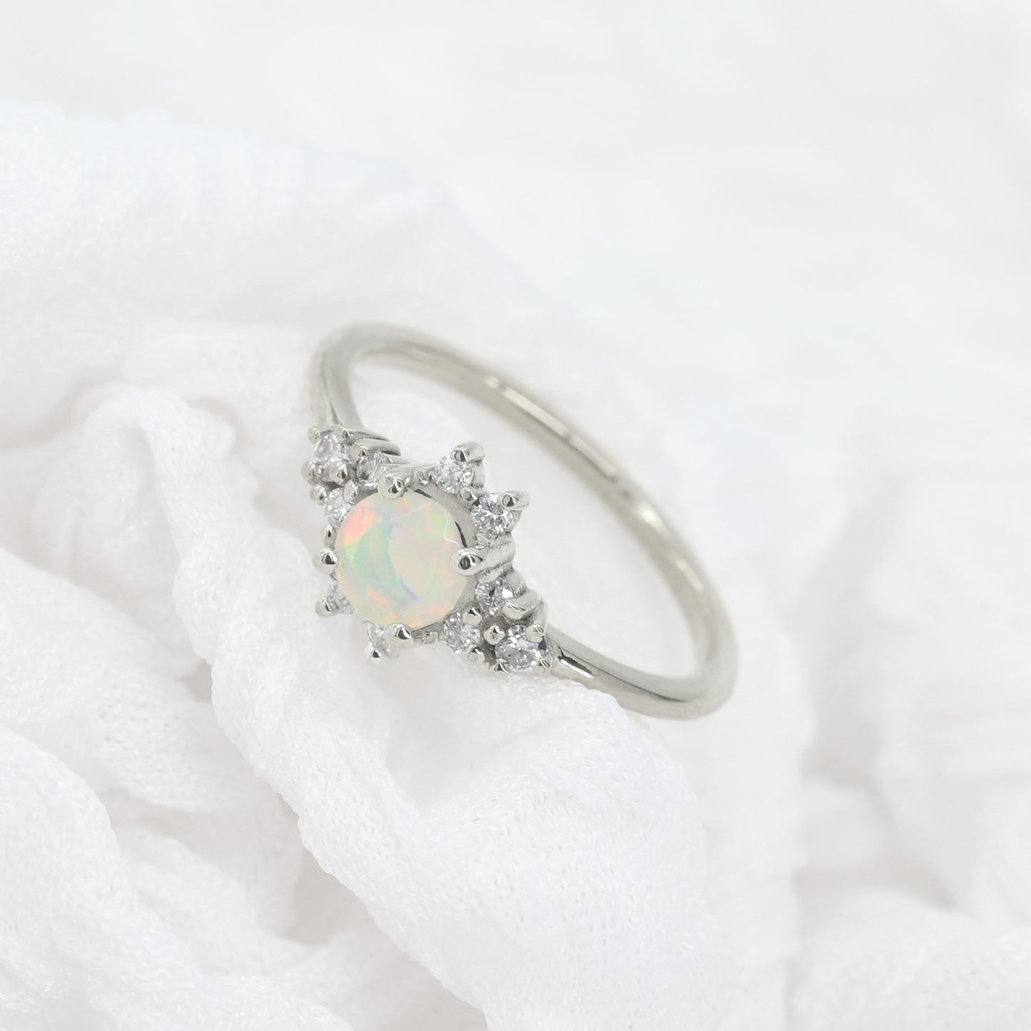 14K OPAL DIAMOND CLUSTER RING