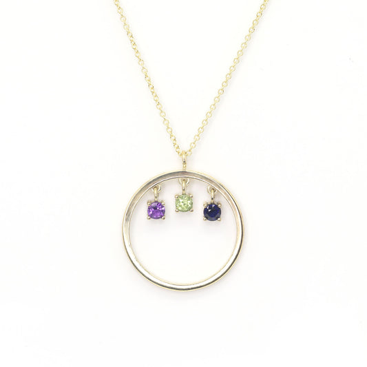 14K TRIPLE BIRTHSTONE CIRCLE NECKLACE (CHOOSE YOUR STONE)