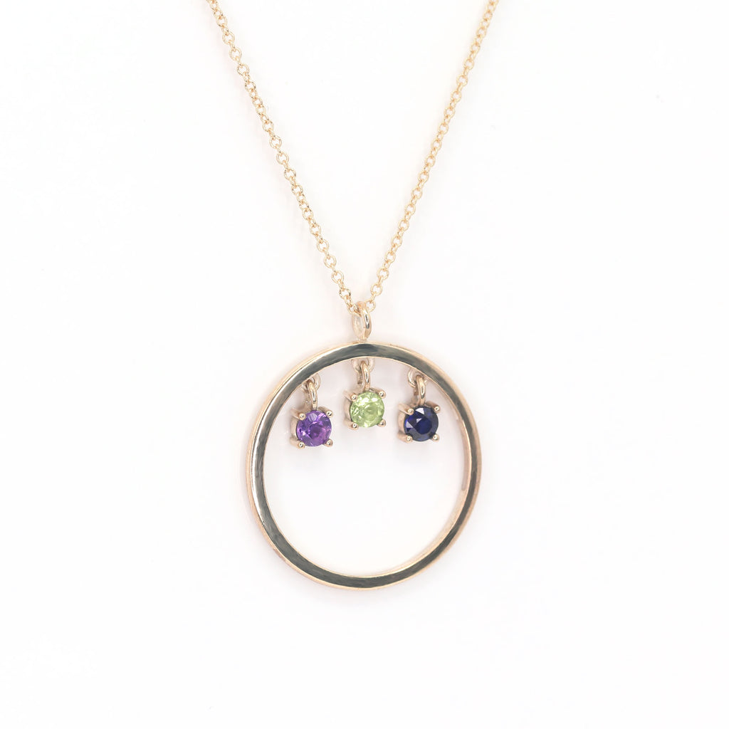 14K TRIPLE BIRTHSTONE CIRCLE NECKLACE (CHOOSE YOUR STONE)