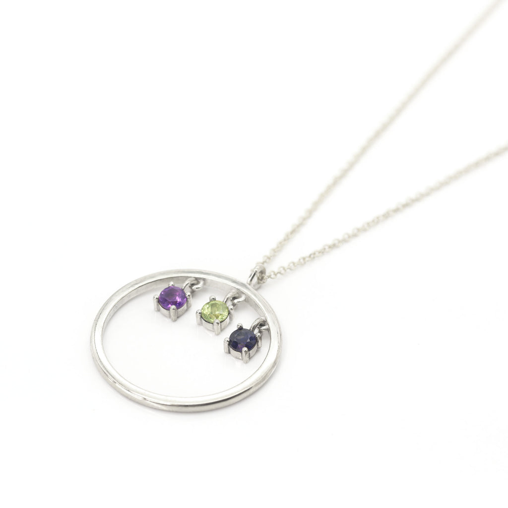 14K TRIPLE BIRTHSTONE CIRCLE NECKLACE (CHOOSE YOUR STONE)