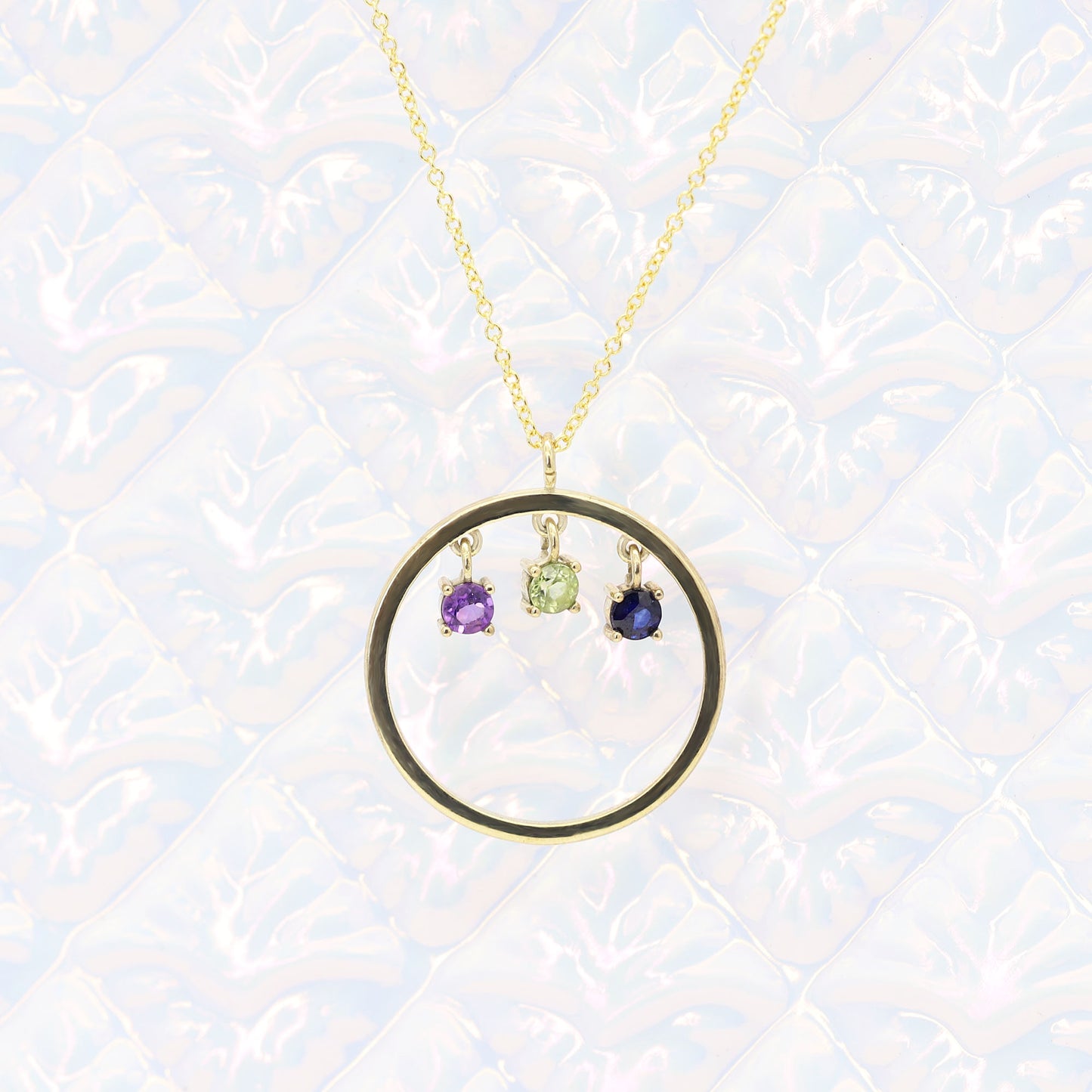 14K TRIPLE BIRTHSTONE CIRCLE NECKLACE (CHOOSE YOUR STONE)