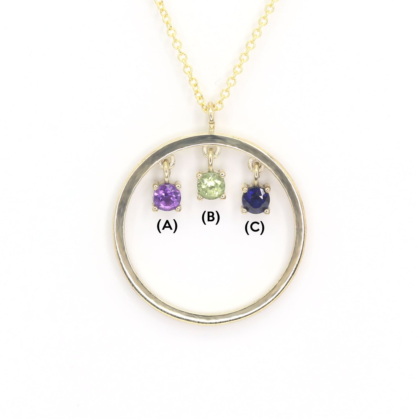 14K TRIPLE BIRTHSTONE CIRCLE NECKLACE (CHOOSE YOUR STONE)