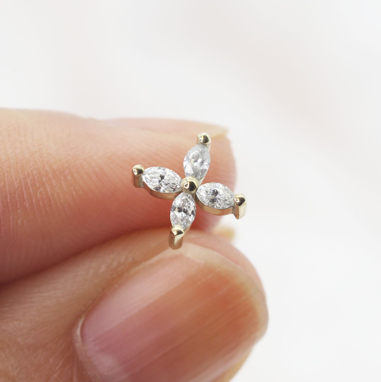 14K MARQUISE DIAMOND FLOWER STUD EARRING