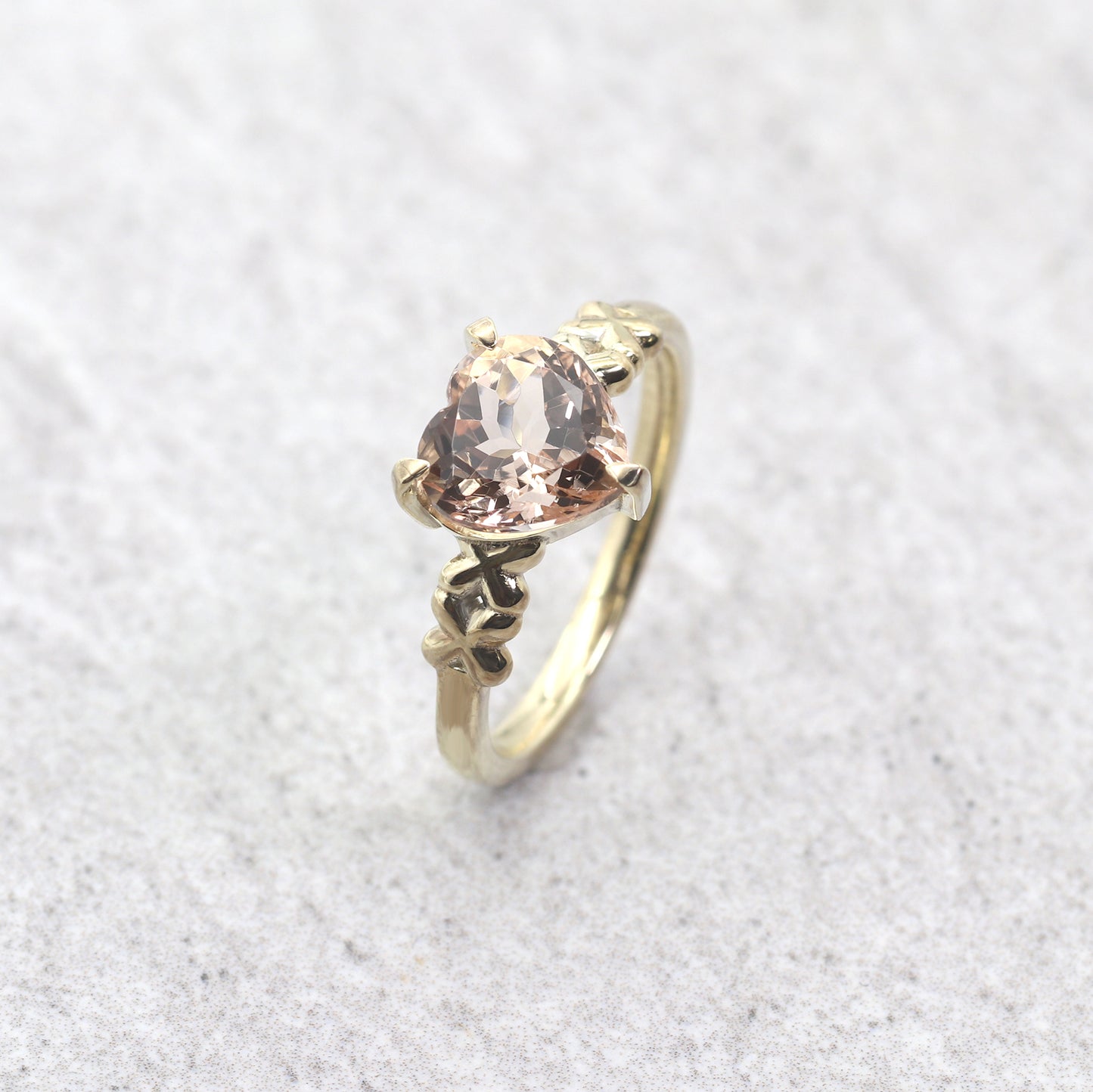 14K HEART MORGANITE X RING