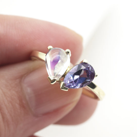 14K MOONSTONE AMETHYST TOI ET MOIE RING