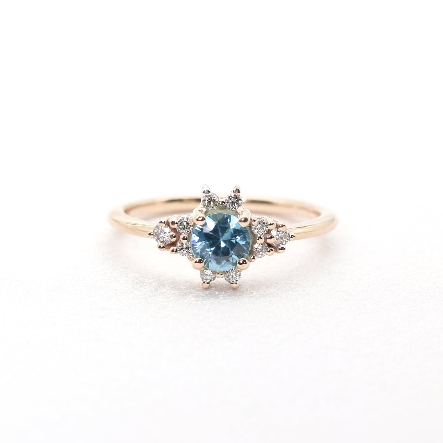 14K BLUE ZIRCON DIAMOND CLUSTER RING