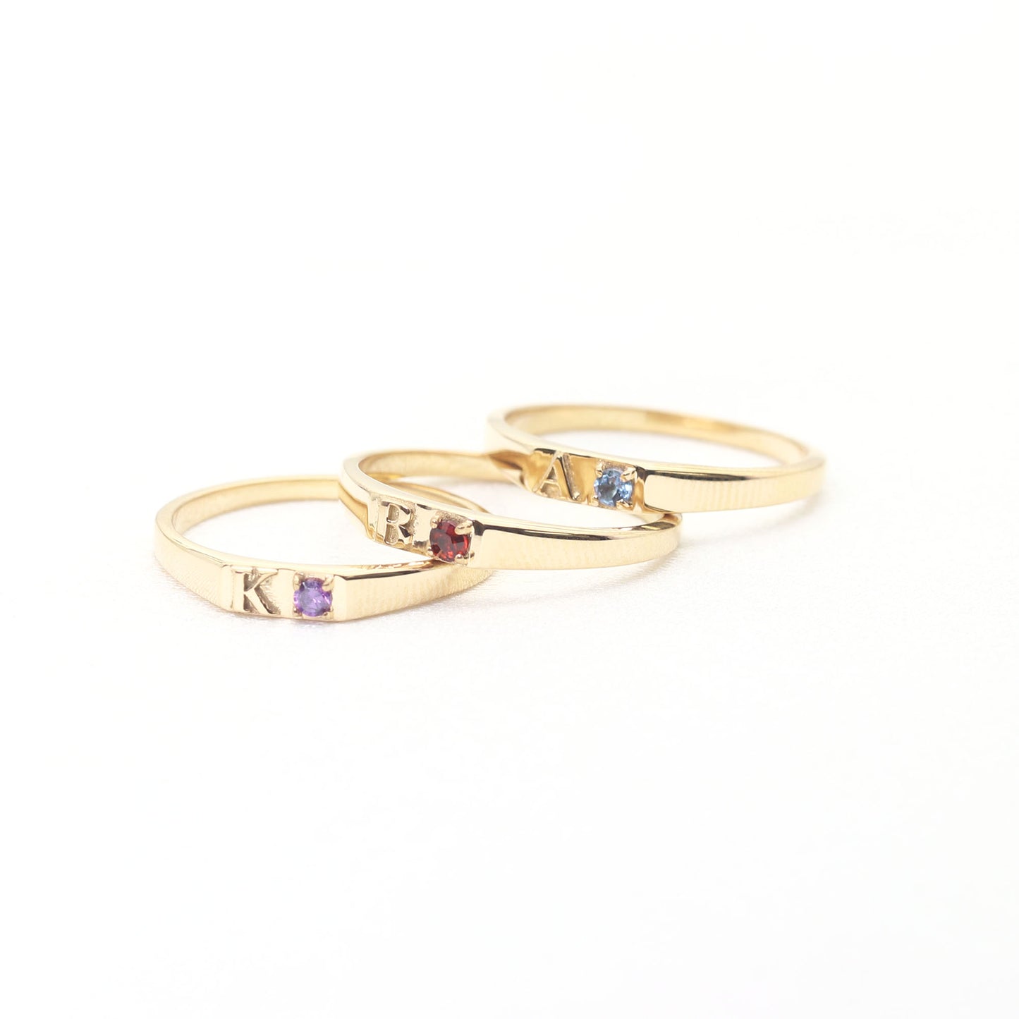 14k Initial Birthstone Ring