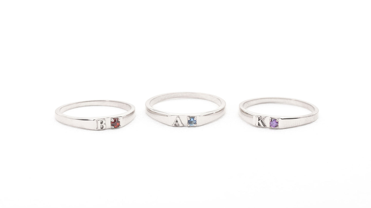 14k Initial Birthstone Ring