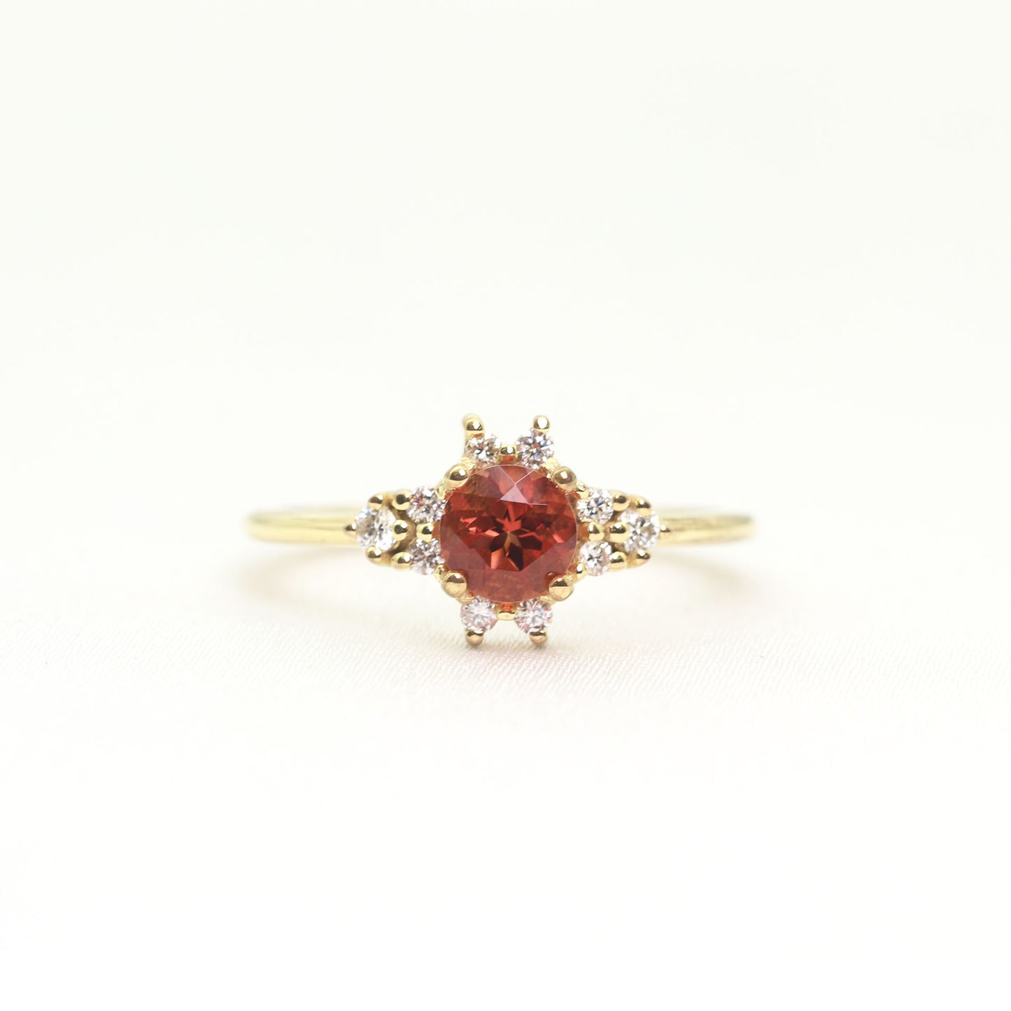 14K SUNSTONE DIAMOND CLUSTER RING