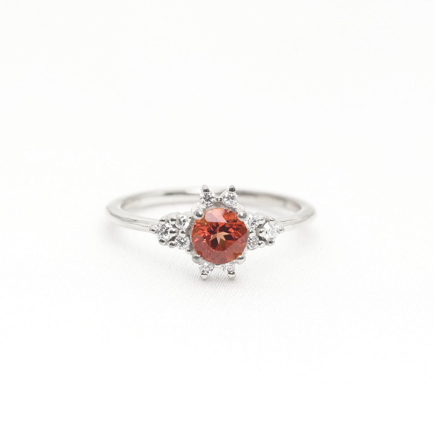 14K SUNSTONE DIAMOND CLUSTER RING