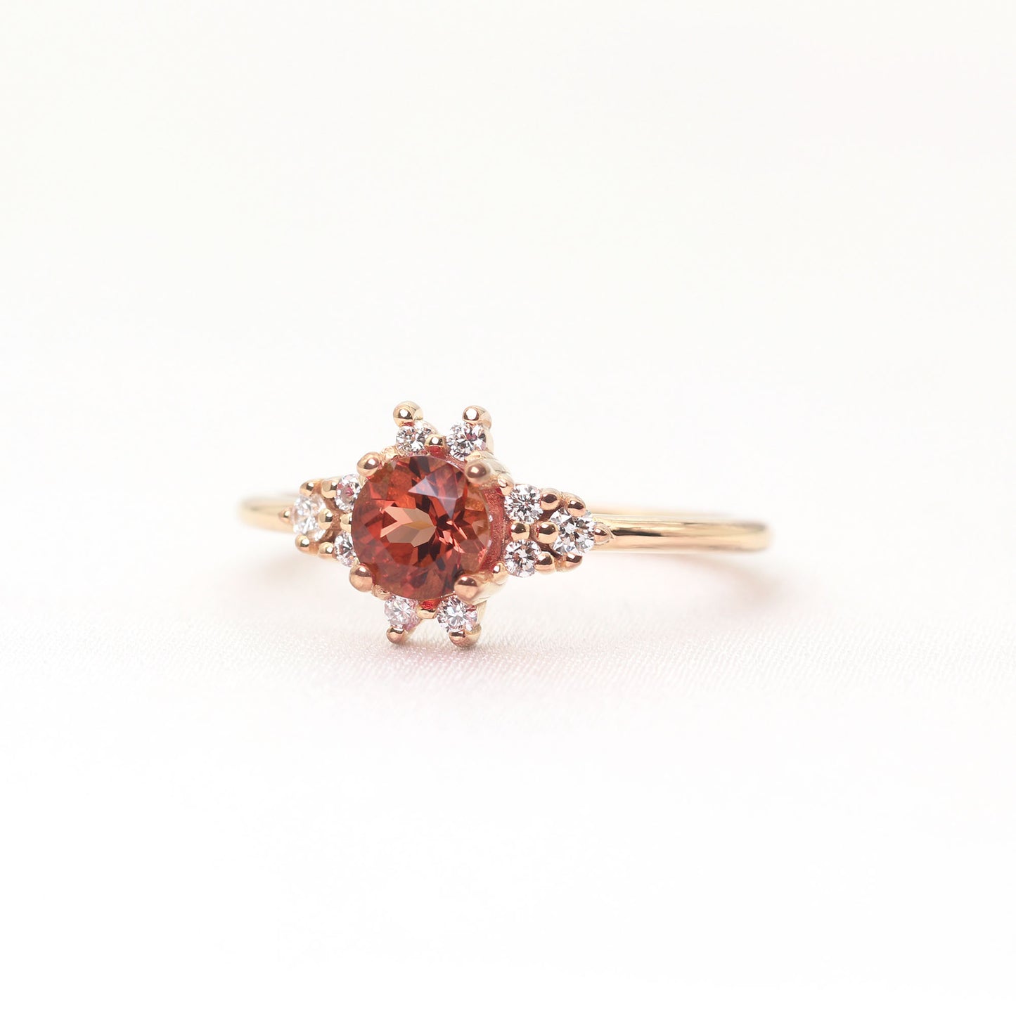 14K SUNSTONE DIAMOND CLUSTER RING