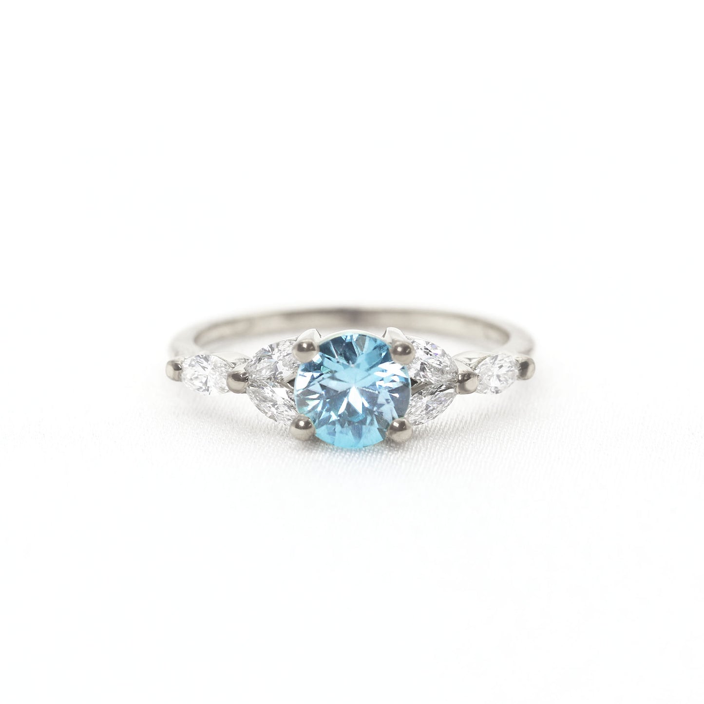 14K BLUE ZIRCON MARQUISE DIAMOND RING