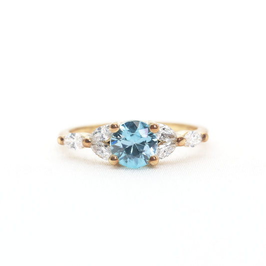 14K BLUE ZIRCON MARQUISE DIAMOND RING